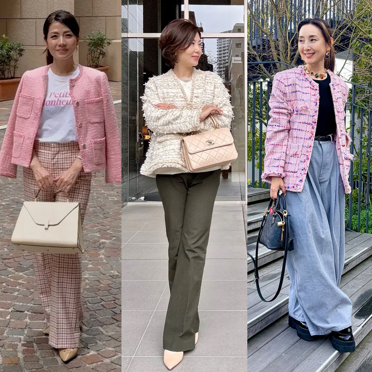 【40代・50代のツイードジャケットコーデ5選】デニムとの相性も抜群！ショート丈の春アウターでスタイルアップ