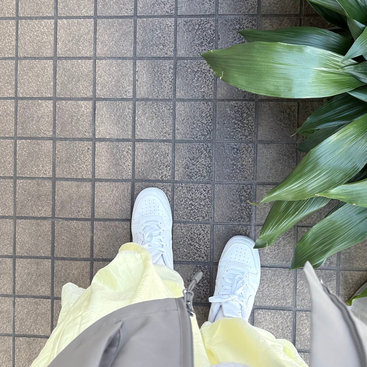 春を感じる、イエロースカートとグレーニットプチプラコーデ