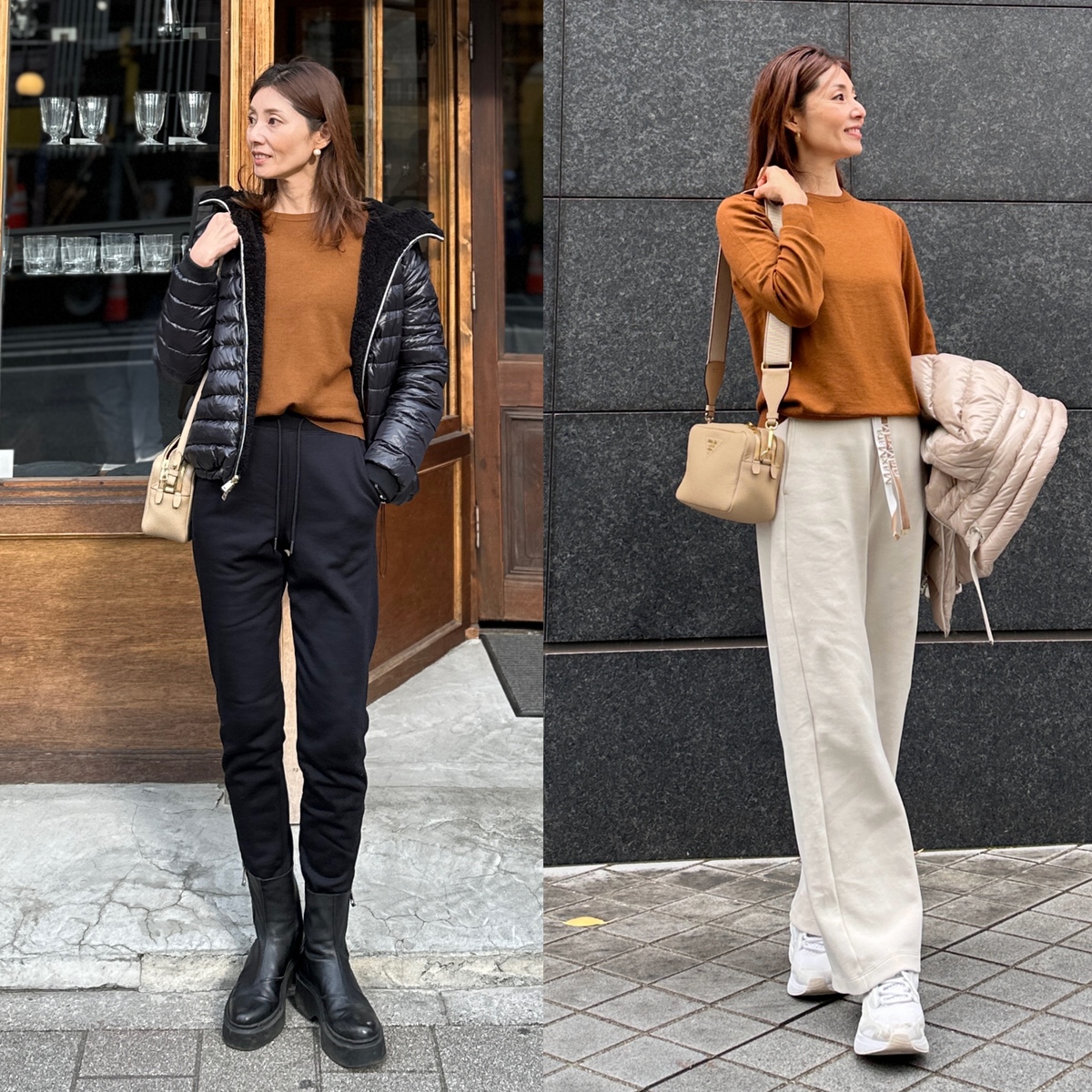 『UNIQLO』のメリノクルーネックセーターを、ホワイトとブラックコーデで着回し！大好きなパンもご紹介します