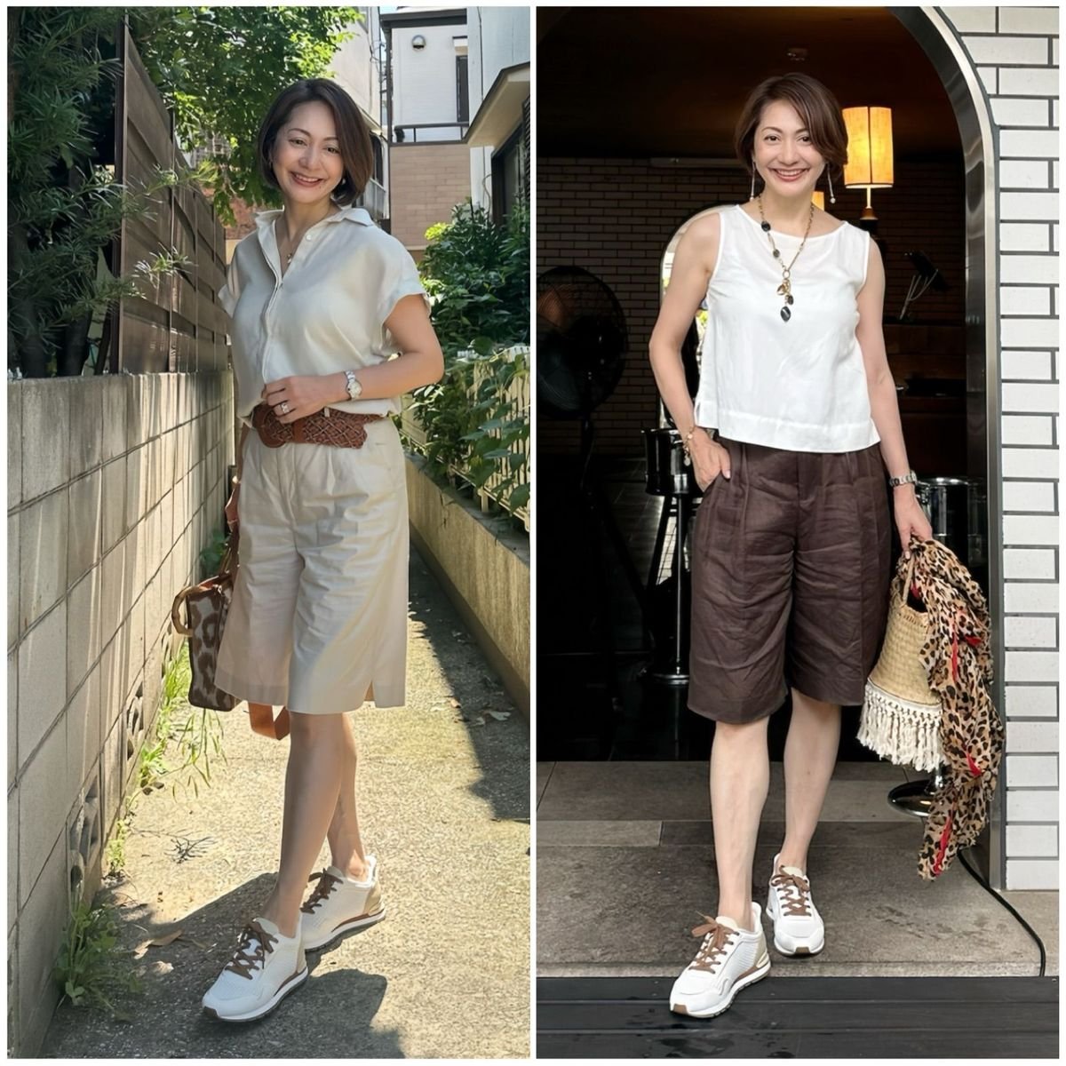 猛暑でも品良く着こなす、大人のハーフパンツコーデでカジュアルディナーや女子会ランチへ。