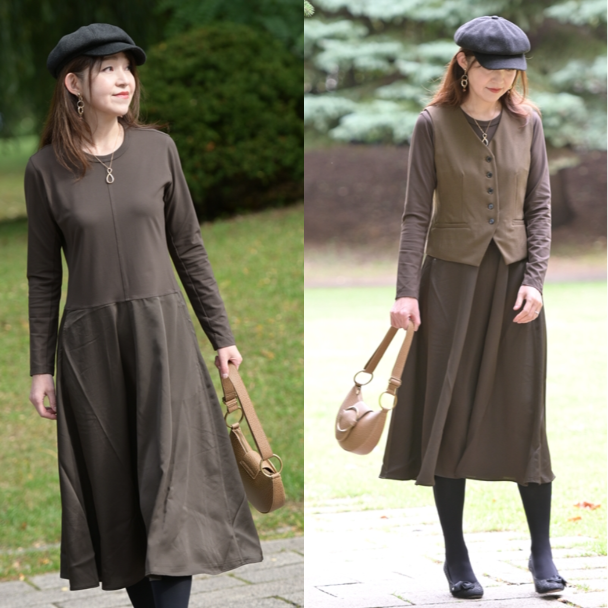【Uniqlo U】サテンコンビネーションワンピースの秋コーデ
