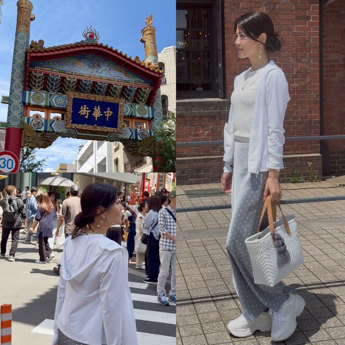 【横浜】人混みも快適♪ユニクロUVカットパーカ×ZARAドット柄スカートの大人カジュアルコーデ！