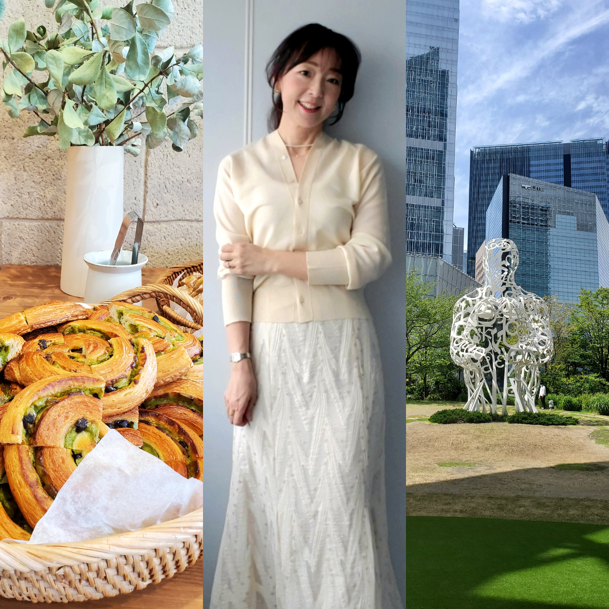 新緑の季節、春の軽やかなシアー×ラメコーデでパリ発のブーランジェリーへ