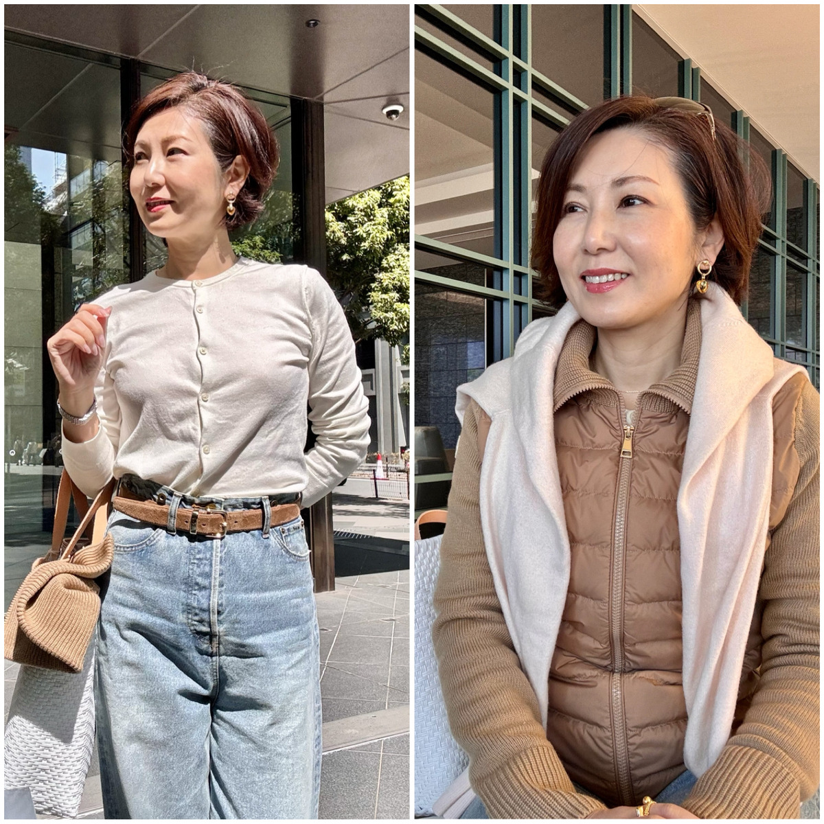 UNIQLOベストセラー「カーデ✖️肩がけニット」で垢抜ける50代の春デニムコーデ