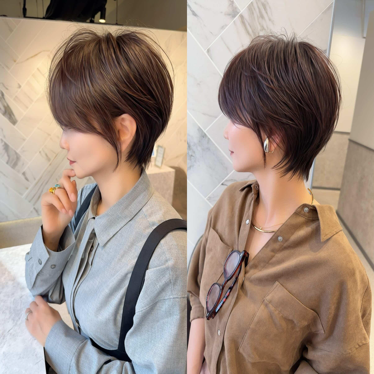 50代ショート、春はピンクブラウンで艶を足す