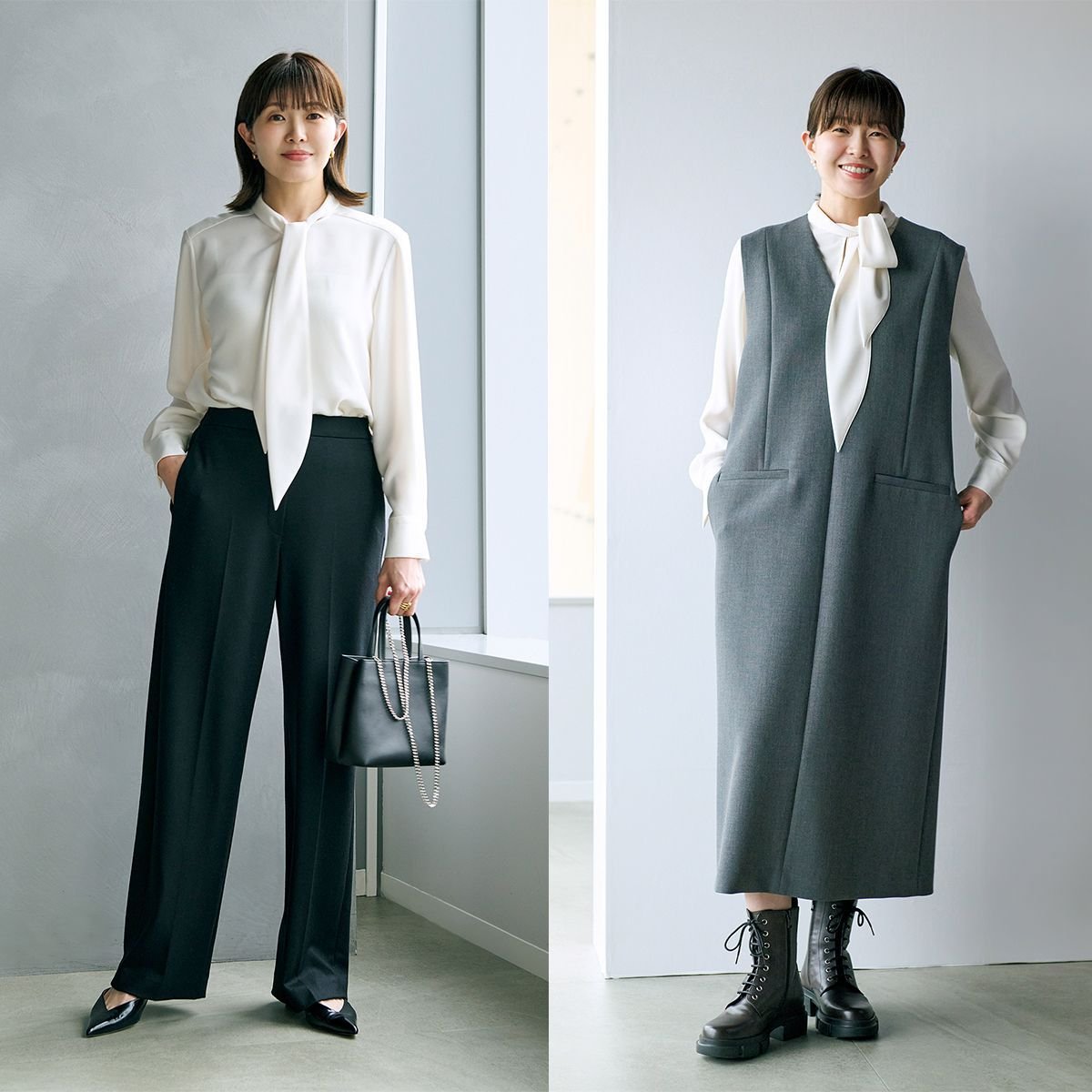 365日着ていたい！ 髙野瀬万里子さん「セオリーリュクスのボウタイブラウス」着回しコーデ