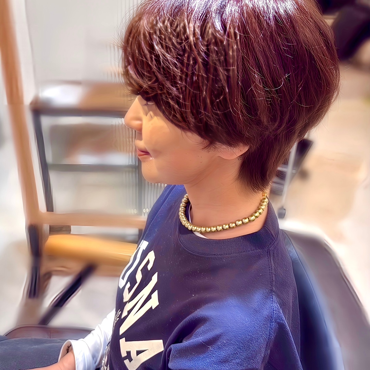 大人ハイライト、ほんのりピンクのマッシュショート