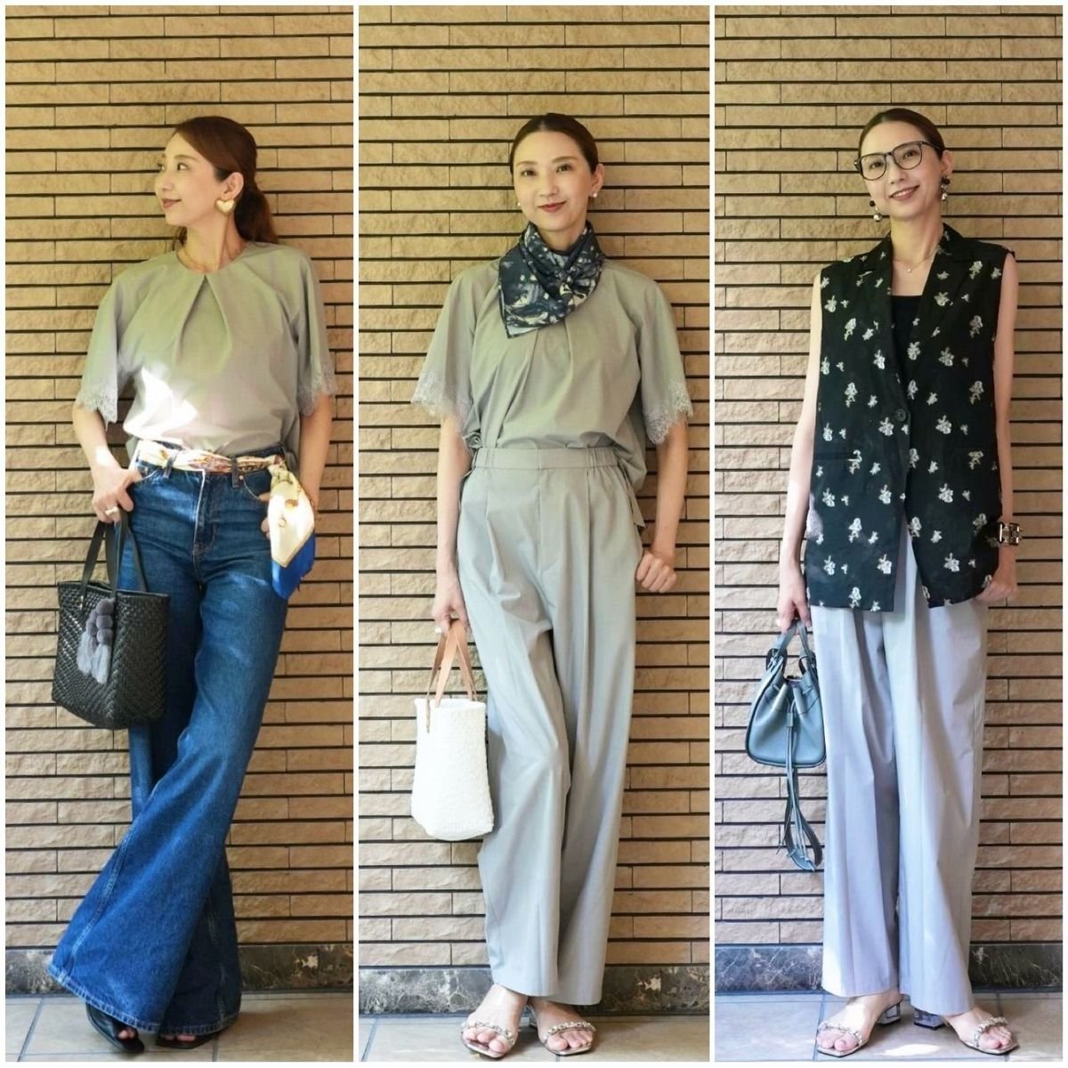 E by eclat「涼感ワンタックパンツ」と「涼感袖レーストップス」のセットアップ❗️わたしのスタイリングをご紹介🩶