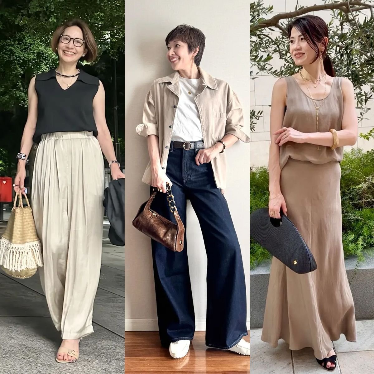 【40代・50代のベージュコーデ5選】パンツやシャツ、ワンピースなど晩夏の装いに秋の雰囲気をプラス！