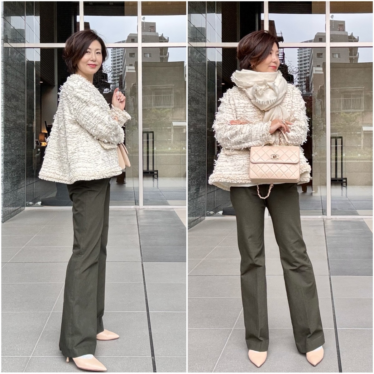 華組ランチは大人フェミニンなツイードジャケットでリッチにおしゃれ感を演出＠麻布の隠れ家和食へ