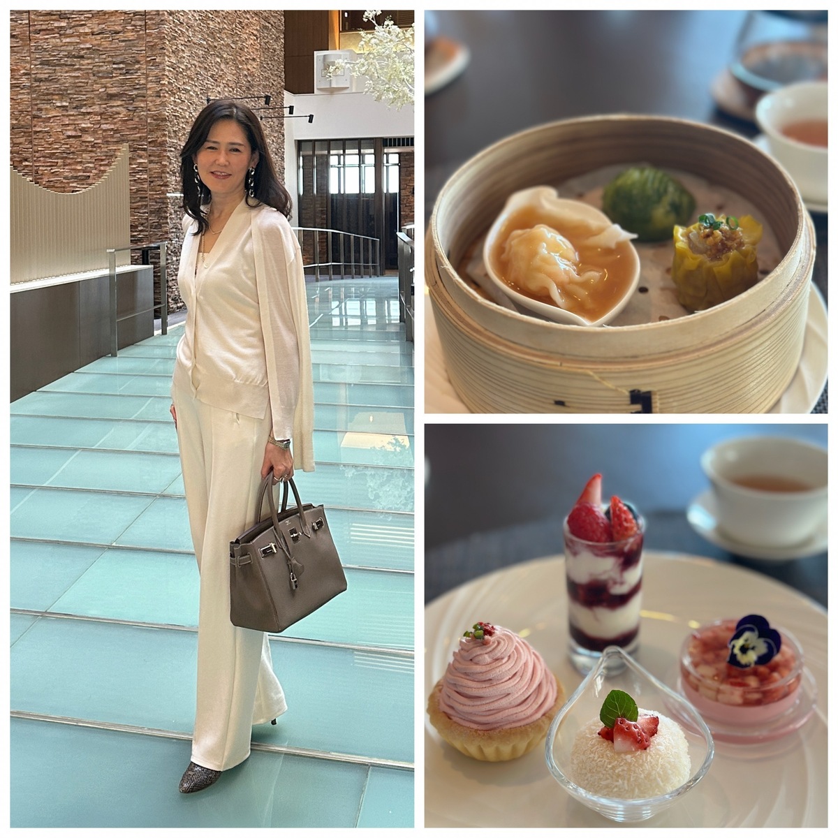 春のホワイトコーデでホテル飲茶ランチ【品川ストリングス】