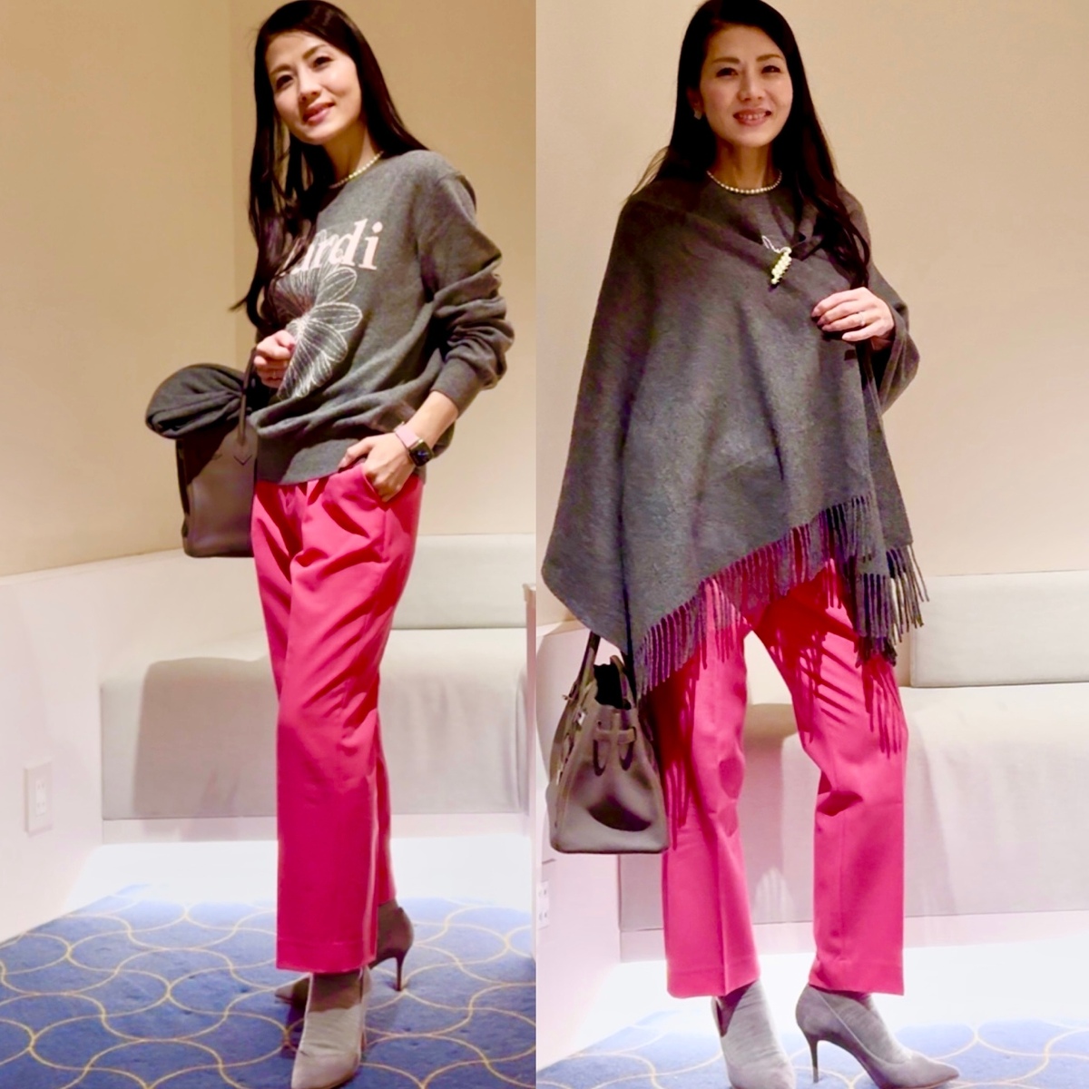 40代【バーキン】×【マルディ】High & Lowで楽しむ、大人の休日ストールコーデ