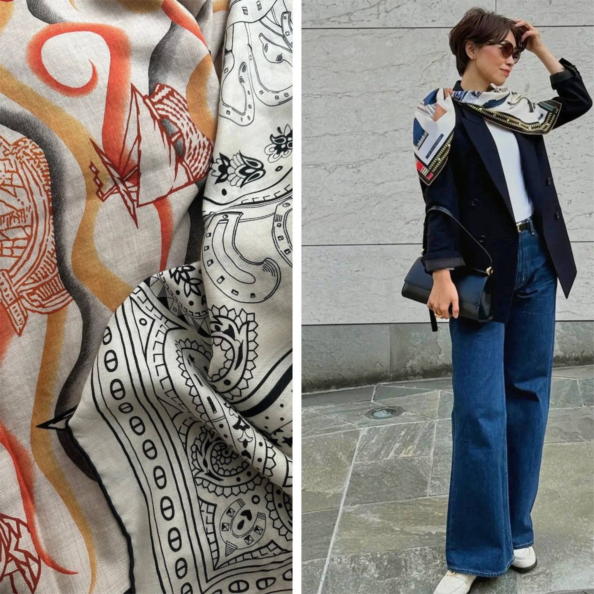 おしゃれ上手な40代・50代はみんな取り入れてる！エルメスのカレジェアンetc.春のスカーフ＆ストールコーデ