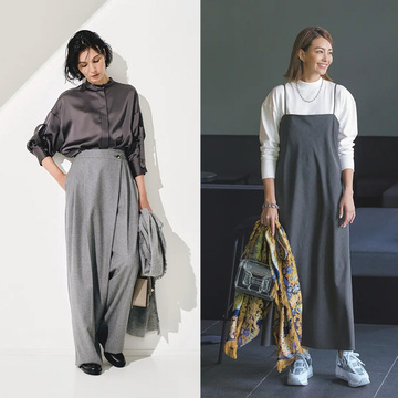 シックなオールグレーコーデからジャケットとパンツの優美なセットアップコーデまで【50代の1週間コーデ】 