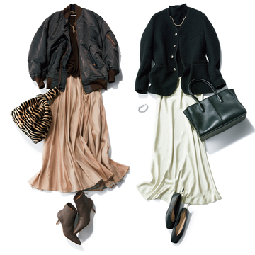 辛口ジャケット＆ビッグシルエットのMA-1でスカートコーデを今っぽく【冬こそロングスカートの出番です】