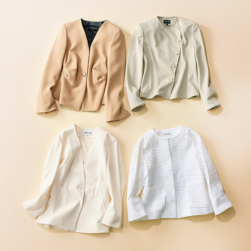 デザインで“堅さ”払拭！顔まわりに女性らしさ香る「ノーカラージャケット」4選