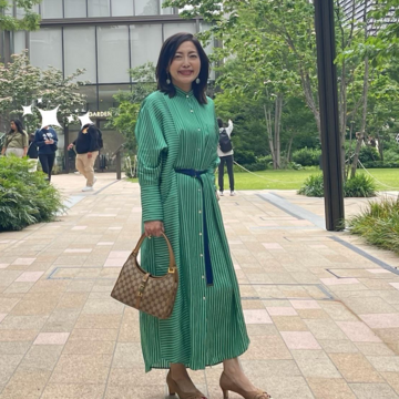 グリーンワンピースを着て初麻布台ヒルズランチ