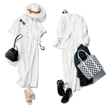 【50代に似合う白】柔らかい素材&小物合わせが決め手！ 白のセットアップコーデ2選