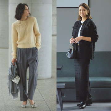 気分が上がるイエローニット×ミリタリーパンツコーデからニットジャケット×スカートのきれいめコーデまで【50代の1週間コーデ】 