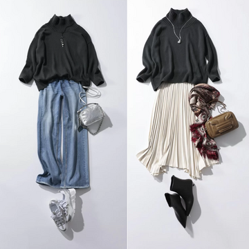 【50代 ファッション】E by eclat「ボトルネックニット」シーン別着まわし６LOOK