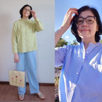 キレイ色のバンドカラーシャツ♡