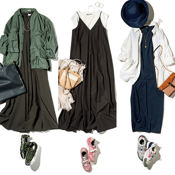 【50代のスニーカー実例集】足もとにアクセントを！ワンピース×スニーカーコーデ3選