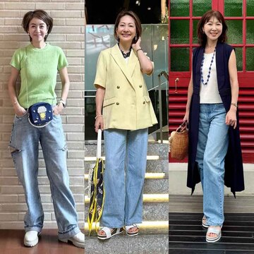 【おしゃれな50代に人気のデニムパンツ5選】ブルーデニムを主役にしたコーデで爽やかな印象に！