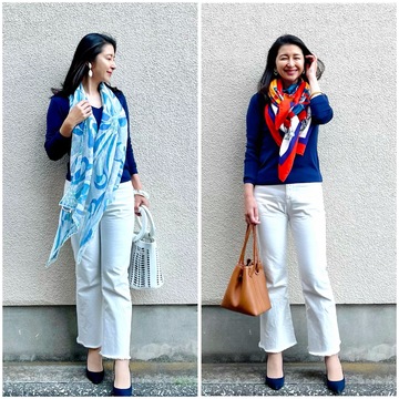 シンプルな印象を華やかに♡春のストールコーデ