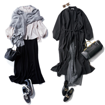 清潔感あるボリューム袖ブラウスコーデから黒ワンピース×ブラックデニムコーデまで【50代の1週間コーデ】 