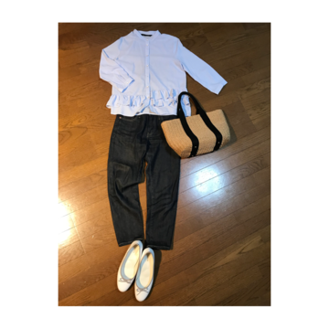 大人可愛い爽やかストライプシャツ✖️デニム