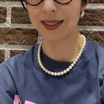 GUメンズ＆ZARATシャツ×パールネックレスコーデ