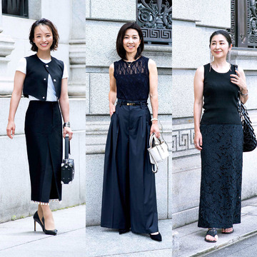 暑い夏でも重見えしない！50代が涼やかに着こなす黒アイテム【エクラ華組・夏のおしゃれSNAP】