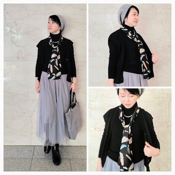 こっそり暖かいニットジレ＆ボウタイスカーフ