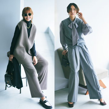 【ニットベストの重ね着コーデ3選】袖なしだから重さを感じさせないコーデが実現