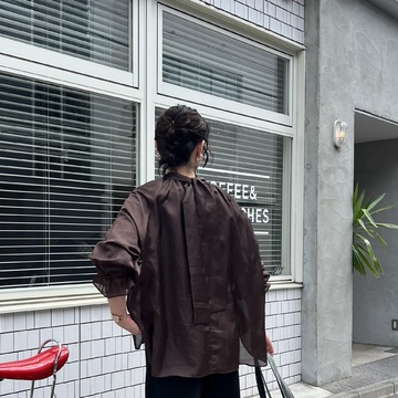 ほどよいシアー感。大人のボウタイブラウス