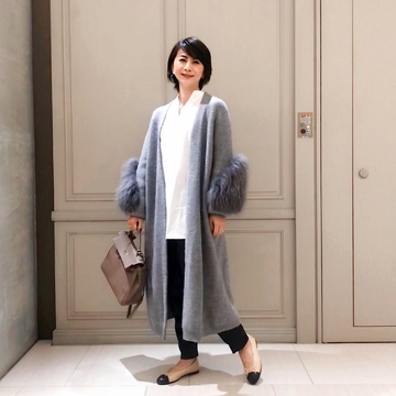 ラクして着映え　ファー付きニットコート