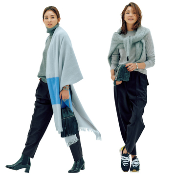 定番コーデにこなれ感を！ 肩かけニットや大判ストールで冬の装いの印象チェンジ！