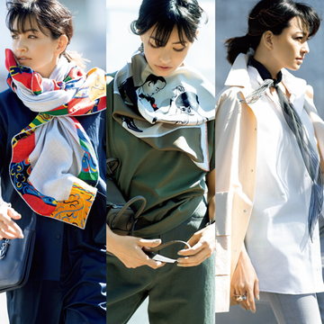 【今どきスカーフコーデ5選】マダム戸野塚が指南！50代に似合うスカーフスタイル