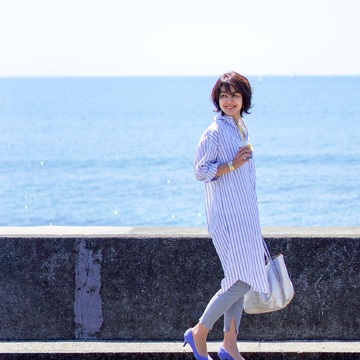 気になる体型もカバー！ストライプシャツワンピースの着まわし♪