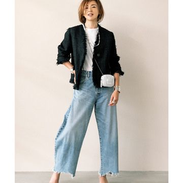 ツイード×デニムでつくるリッチカジュアルな着こなしでこなれる！最高気温19℃｜4/15(土)【50代の毎日コーデ】