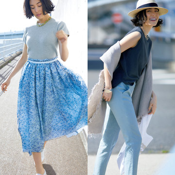 【50代女性のきれい色コーデ2選】旬のブルーボトムで瞬間着映え！