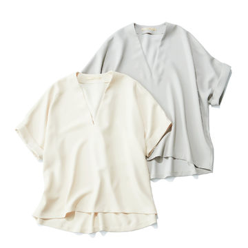 4桁売れを記録した伝説のヒットアイテム「E by éclat」のとろみVネックブラウス