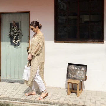 リラックスコーデで、念願の桃パフェ♡