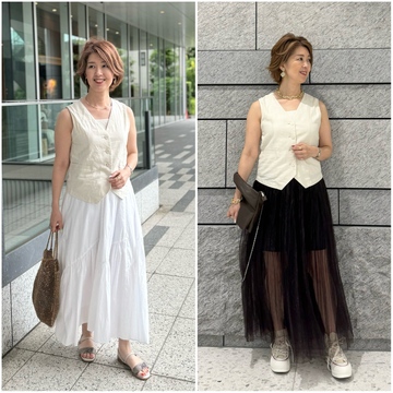 GUショートジレ着回しコーデ