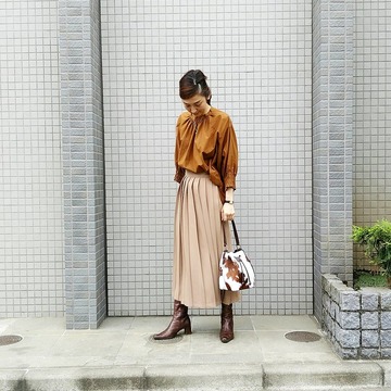 ワイドプリーツで暖ブラウン３パターン