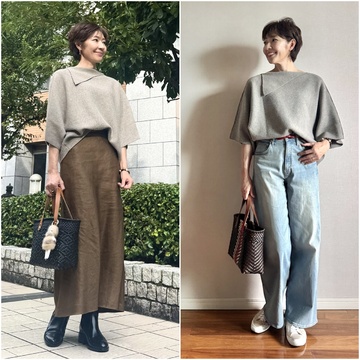 【ZARA】ラペルカラーニットセーターコーデ 2styles