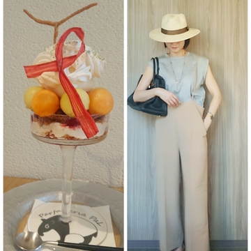 黒を効かせたコーデで憧れの夜パフェへ