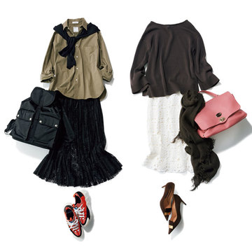 カジュアルもコンサバも透け感スカートで今っぽく！レースのスカート2選