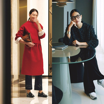 赤ニットドレス×デニムパンツのレイヤードコーデからツイードジャケット×パンツのオール黒コーデまで【50代の1週間コーデ】