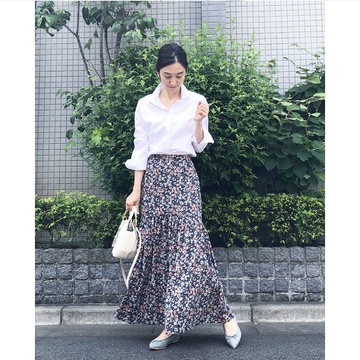 ゆらり花柄スカート❤︎着回し５パターン